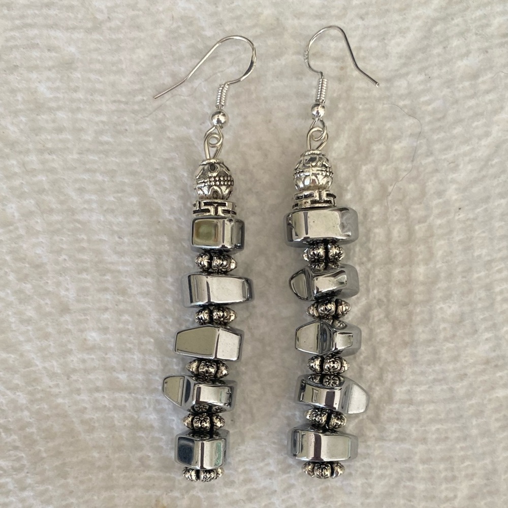 Silver Beaded Dangle Earrings